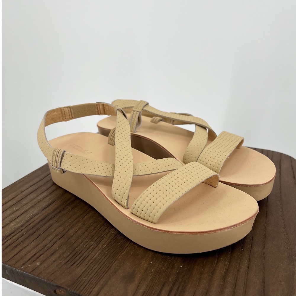 OluKai Onohi Strappy Leather‎ Platform Sandals Beige Tan 20529-BVBV Womens 7